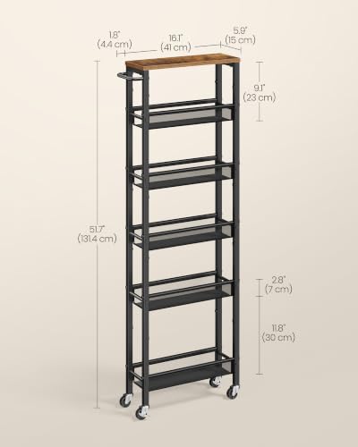 6 Tier Utility Rolling Laundry Cart (Rustic Brown + Matte Black / 6 Tiers (5.9"D x 51.7"H))
