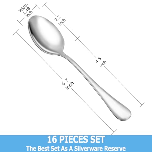 Teaspoon Set 16 Piece 6.7" Spoons Silverware