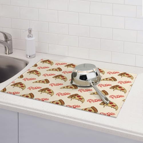 Cute Pizza Food Microfiber Dish Drying Mat for Kitchen Counter 18"x24" Funny Dishes Pad Dish Drainer Rack Mats Washable Absorbent Fast Dry (Cute Pizza / 18 x 24 inch)