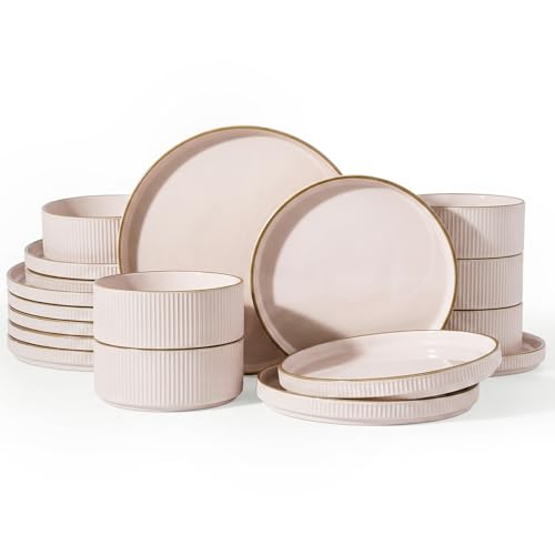 Stoneware Dishes Dinnerware Sets for 6 (Light Pink / Service for 6)