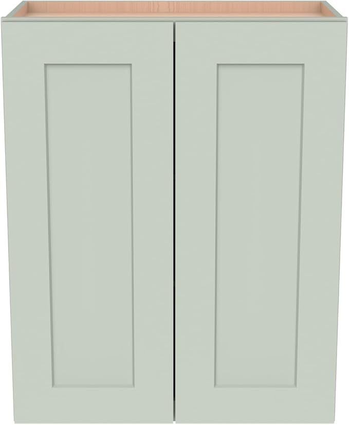 Wall-Mounted Cabinet – Solid Wood Shaker Style Medicine Cabinet with Adjustable Shelves & Soft-Close Doors for Bathroom, Kitchen, and Office Storage (Jade Green, 42" W x 12" D x 30" H)