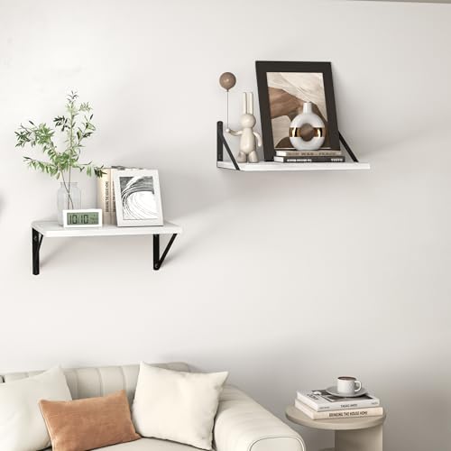 16W x 12D Deep Floating Shelves Set of 2 White (White With Black Metal Bracket / 16wx12dx5.8h)