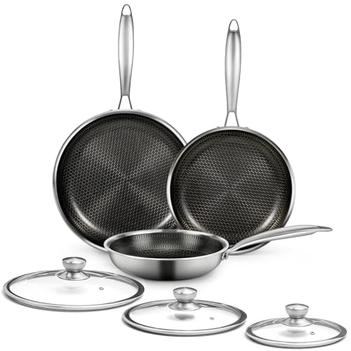 6 Pieces Stainless Steel Frying Pan Set with Lids (8+9.5+11 Inch)