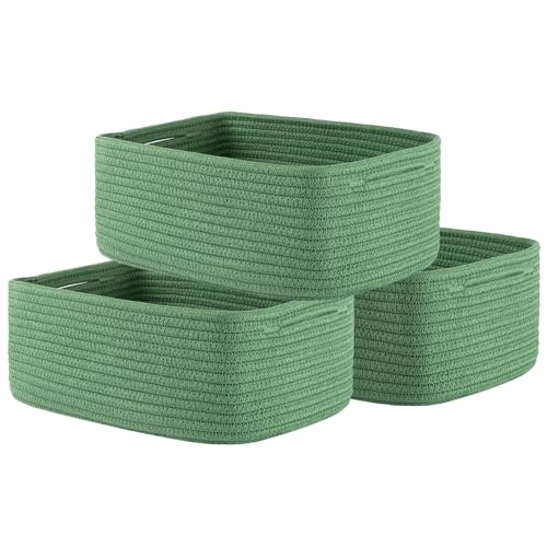 Small Woven Storage Basket for Organizing (Green / 13.5"L x 9.5"W x 5"H)