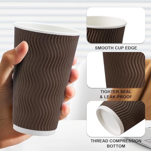 90 Pack 16 oz Disposable Paper Coffee Cups Insulated Brown (Brown / 16 oz)
