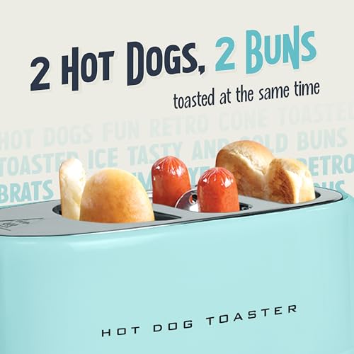 Pop Up 2 Hot Dog and Bun Toaster With Mini Tongs (Aqua)