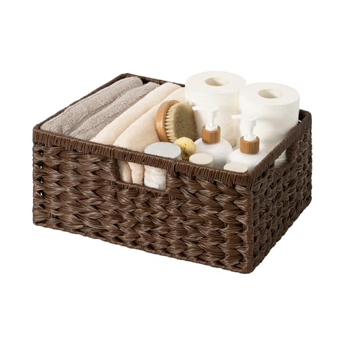 Wicker Storage Baskets for Shelves (Brown / 15"L x 11"W x 6¾"H)