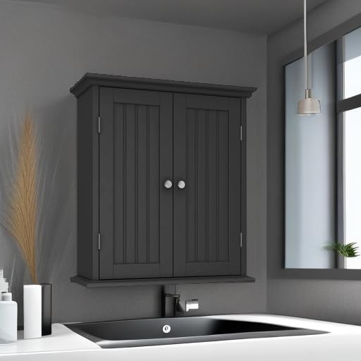 Bathroom Wall Cabinet with 2 Doors (Black / 8.8"D x 21.1"W x 24"H)