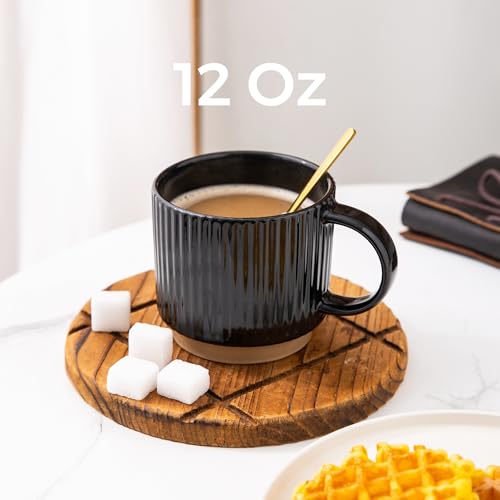 12 OZ Stackable Coffee Mugs Set of 4 (Black / 12 Ounces)