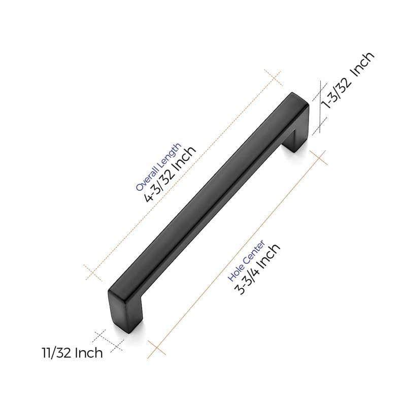 Matte Black Cabinet Handles Solid Cabinet Pulls 3 (Black / Flat Black 3-3/4'' Hole Center)