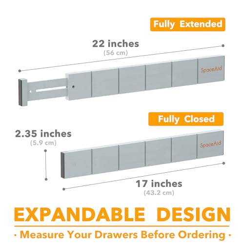 Bamboo Drawer Dividers with Inserts and Labels (2.35''H, 17''-22''L, 7 Dividers / GRAY)