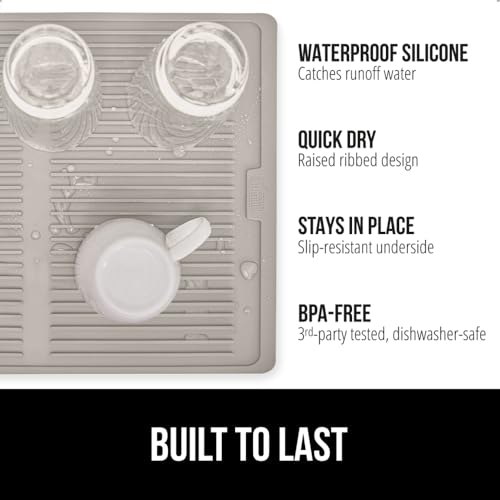Patented BPA Free Silicone Dish Drying Mat (18" x 16" / Silicone / Almond)