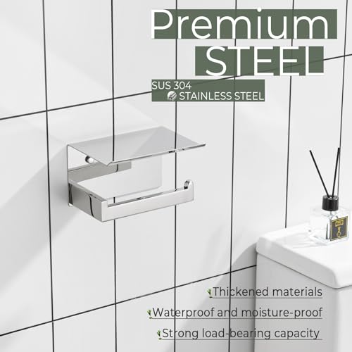 Toilet Paper Holder with Shelf Chrome Bathroom Toilet Roll Holder for Restroom T