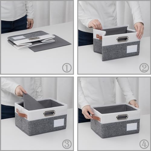Foldable Storage Bins with Handles [3 (Grey & Cream / Medium(3-Pack))