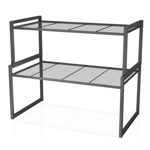 Stackable Kitchen Cabinet Organizer Shelves Pantry Rack Set of 2 (Charcoal Black / 16.1'' W)
