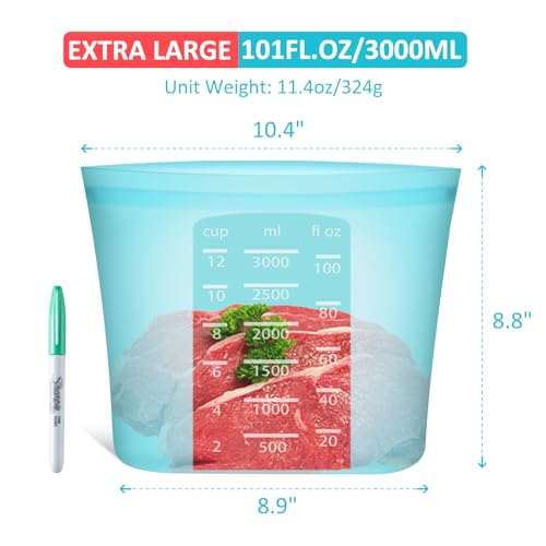 Reusable Food Storage Bags Extra Large (Blue | XL | 4 Pack)
