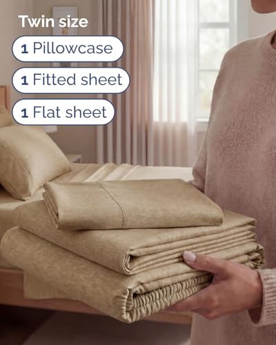 Twin Size 3 Piece Sheet Set (37 - Heathered Tan / Twin)