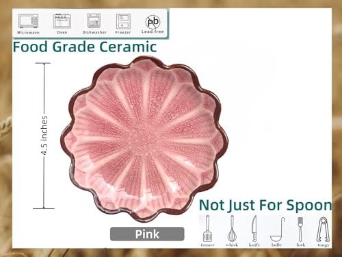 Ceramic Spoon Rest for Stove Top (Cracks Deco, Pink)