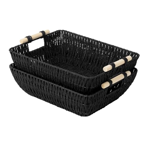 Large Wicker Storage Basket (Black / Large)
