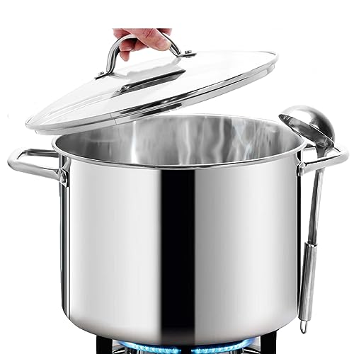 12 Quart LARGE Stock Pot with Glass Lid (12 Quarts / Mirror Polished Stainless Steel)