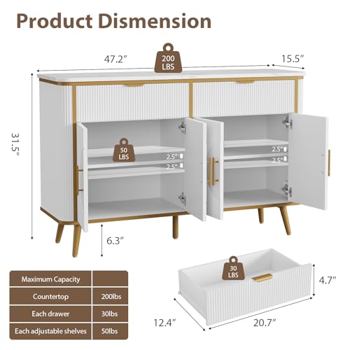 47.2" Buffet Storage Cabinet (White-2draws)