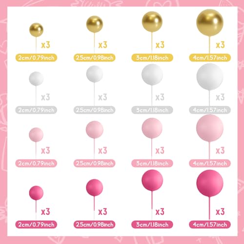 48 Pcs Balls Cake Topper Decorations Balloon Cupcake Toppers Foam Cake Topper Balls Cake Balls Decorations for Birthday Party Wedding Anniversary Cake Decorating (48 Count)