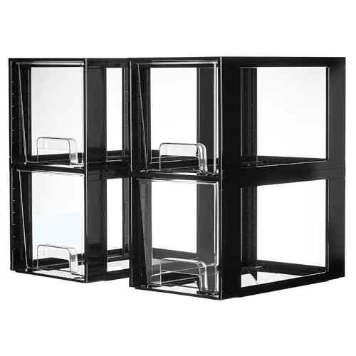 4 Pack Large Stackable Storage Drawers (Black( 4 Pack))