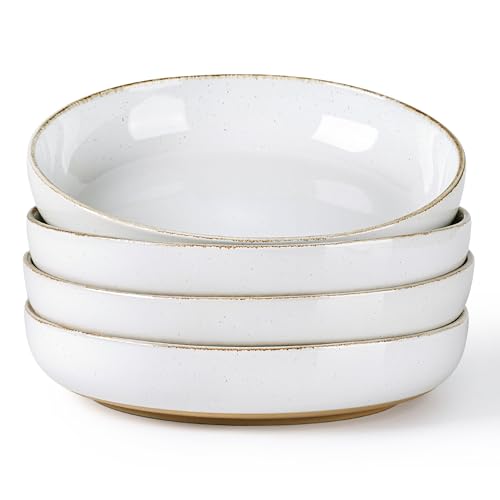 8.75'' Large Ceramic Pasta Bowls (White(8.75inch, Handbrush Rim))