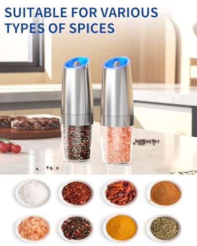 Gravity Electric Salt and Pepper Grinder Set Stainless Steel Automatic Salt and Pepper Grinder Set (Battery / Stainless Steel)