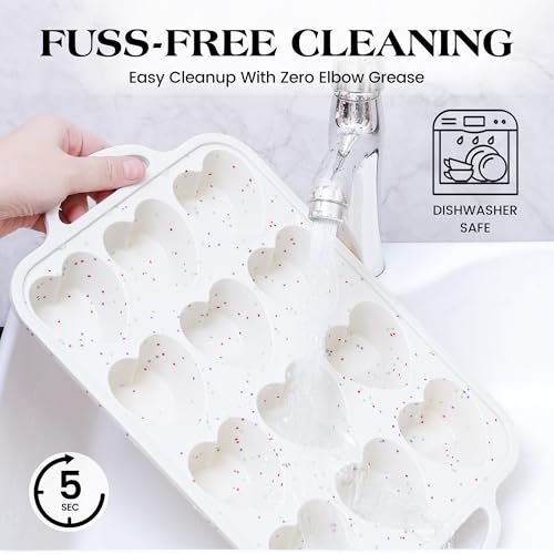 12 Cup Heart Shaped Silicone Muffin Pan for Baking with Metal Frame (Cream / 12-Cup Heart)