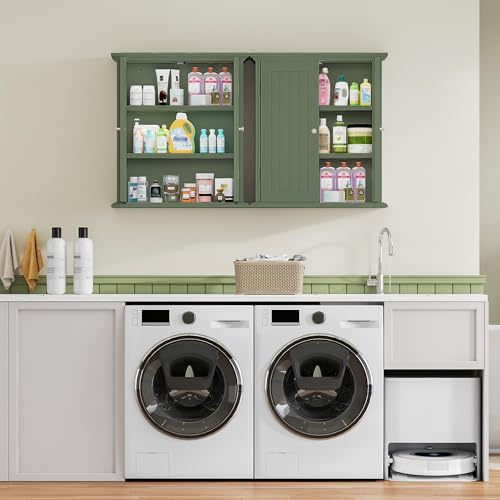 Bathroom Wall Cabinet with 2 Doors (Green / 8.8"D x 21.1"W x 24"H)