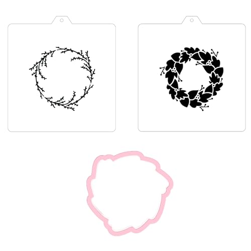 Cookie Cutter and Stencil Bundle Royal Icing Cookies Stencils Paint Your Own Biscuit Bakery Starter Kits Royal Icing Fondant Cutters Birthday Wedding Holiday Cookies Painting Coloring Pages Comb (Wedding Wreath Set)