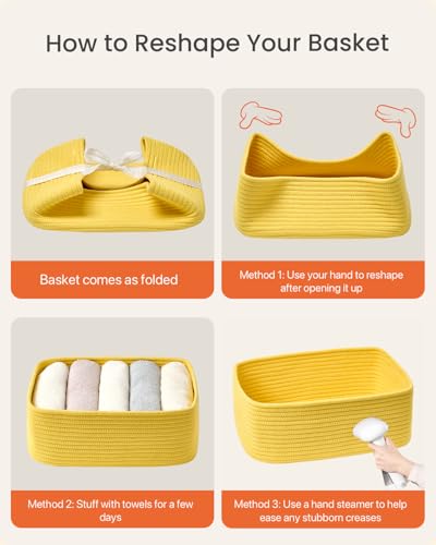 Small Woven Storage Basket for Organizing (Yellow / 13.5"L x 9.5"W x 5"H)