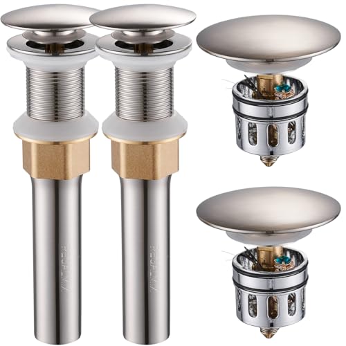 Bathroom Sink Drain Stopper Without Overflow (Without Overflow / Brushed Nickel-2 Pack)