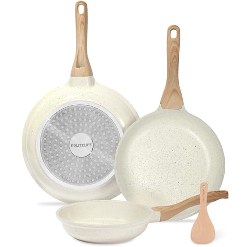 Nonstick Ceramic Frying Pans Skillets Set (8"+9.5"+11" Set / White)