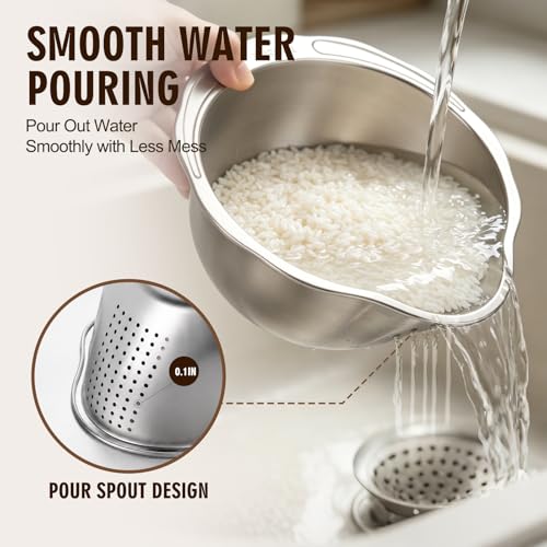 Rice Strainer & Rice Washing Bowl Stainless Steel (5.6 Qt Rice Strainer)