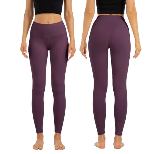 High Waist Butt Lifting Leggings for Women Buttery Soft Breathable Yoga Pants with Hidden Pocket Tummy Control Gym Maroon