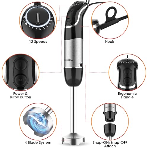 Immersion Blender Handheld (800 W & 12 Speed / Black)