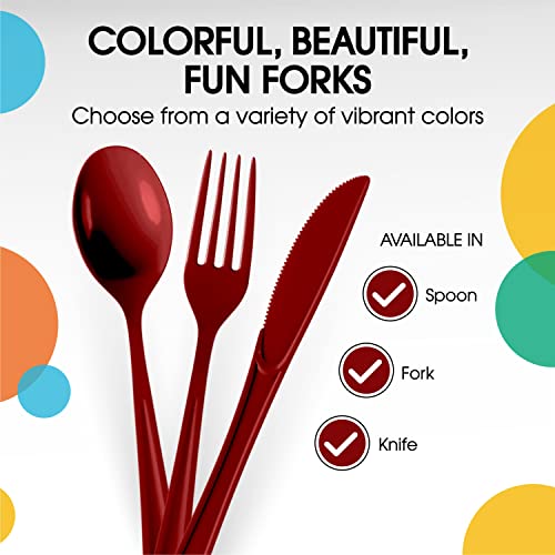 Burgundy Plastic Forks 200 Pieces Burgundy Forks Disposable Utensils Heavy Duty Plastic Cutlery Set Disposable Cutlery Sets Flatware Sets Silverware Set Party Supplies & Party Tableware (Burgundy / Forks)