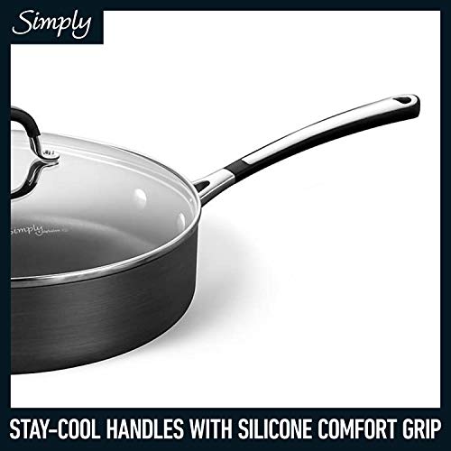 10-Piece Non-Stick Kitchen Cookware Set Black Pots & Pans with Stay-Cool Stainless Steel Handles Hard-Anodized Aluminum for Even Heating (10-Piece Set)