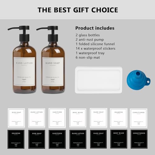 Amber Glass Soap Dispenser (2 Count)