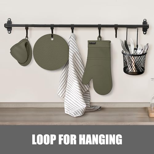 Silicone Oven Mitts and Pot Holders Sets (Olive)