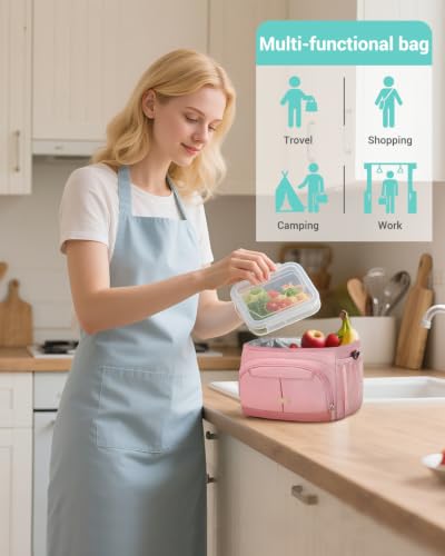 Lunch Box for Men Women Insulated Lunch Tote Cooler Bag Lunchbox (Pink / Medium)