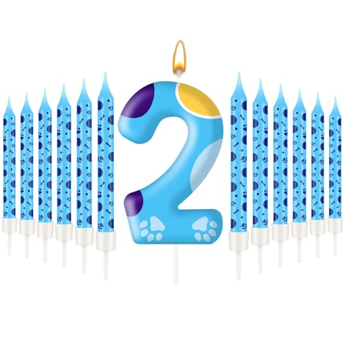13PCS Blue Dog Paw Birthday Candles Set Cake Topper Numeral Birthday Candles for Boy Girl Dog Paw Decoration (13 Count)