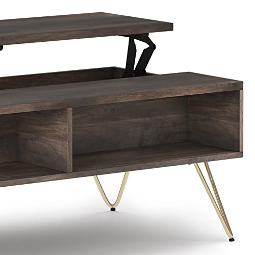 Hunter SOLID MANGO WOOD and Metal 48 inch Wide Rectangle Industrial Lift Top Coffee Table in Ebony for the Living Room and Family Room (Lift Top Coffee Table / 48 inch / Ebony)