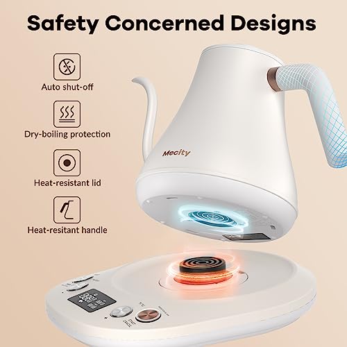Electric Gooseneck Kettle With Keep Warm Function & LCD Display Automatic Shut Off Coffee Kettle Temperature Control Pour Over Kettle 1200 Watt (Milk White)