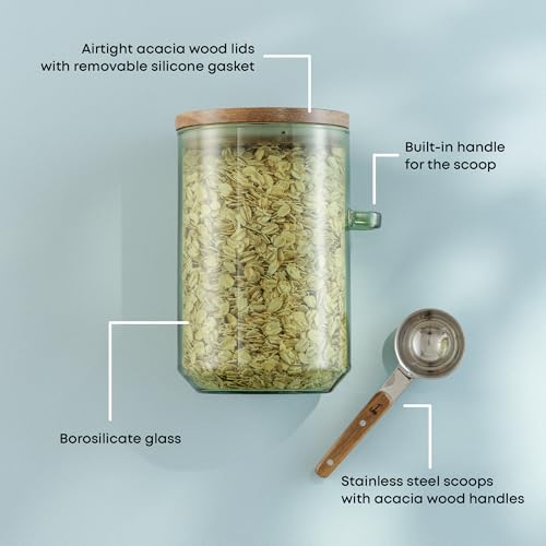 Holden 32oz Stackable Glass Storage Containers with Lids and Scoops (32 Ounce)