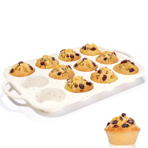 Silicone Muffin Pan for Baking with Metal Reinforced Frame (Creamy Confetti / 12-Cup Regular)