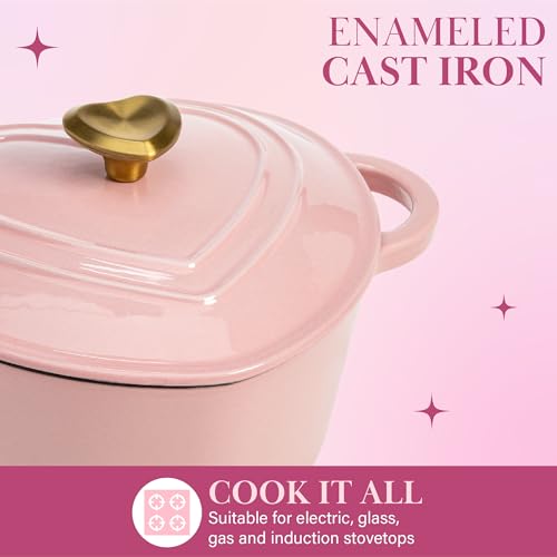 Enameled Cast Iron Dutch Oven Pot with Lid (Pink / 2-Quart)