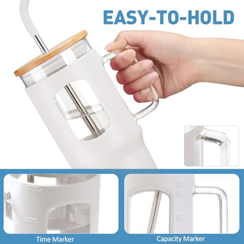 Glass Tumbler with Straw and Lid (White / 32 Ounces)